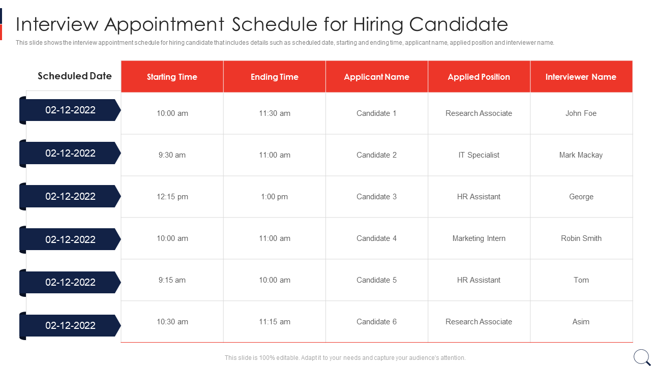 Interview Appointment Schedule for Hiring Candidate