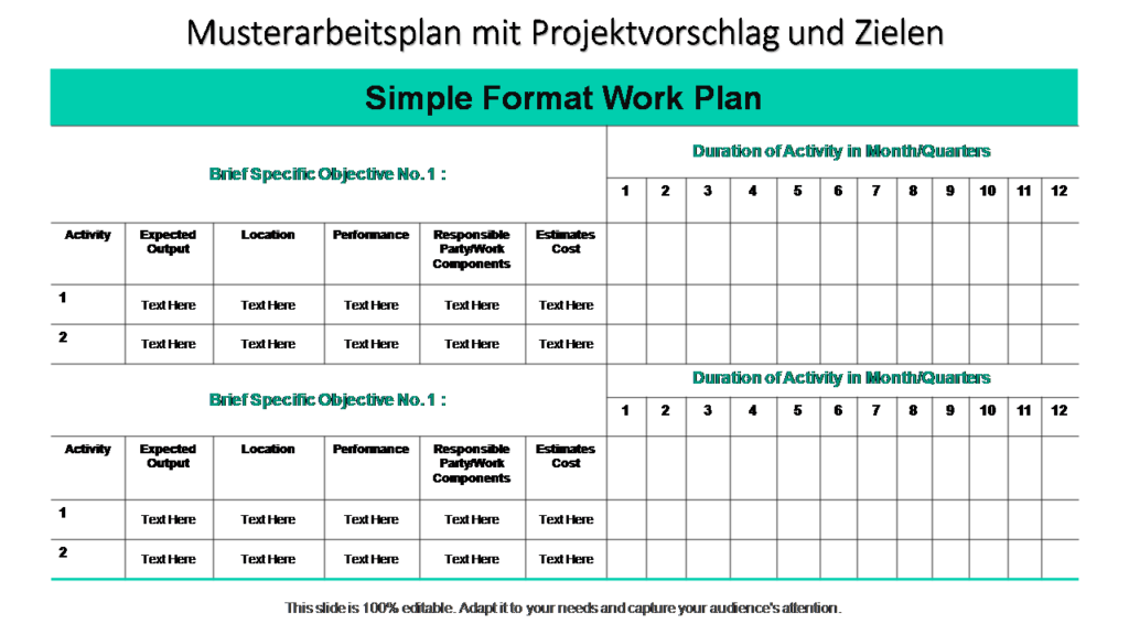 Musterarbeitsplan mit Projektvorschlag und Zielen 