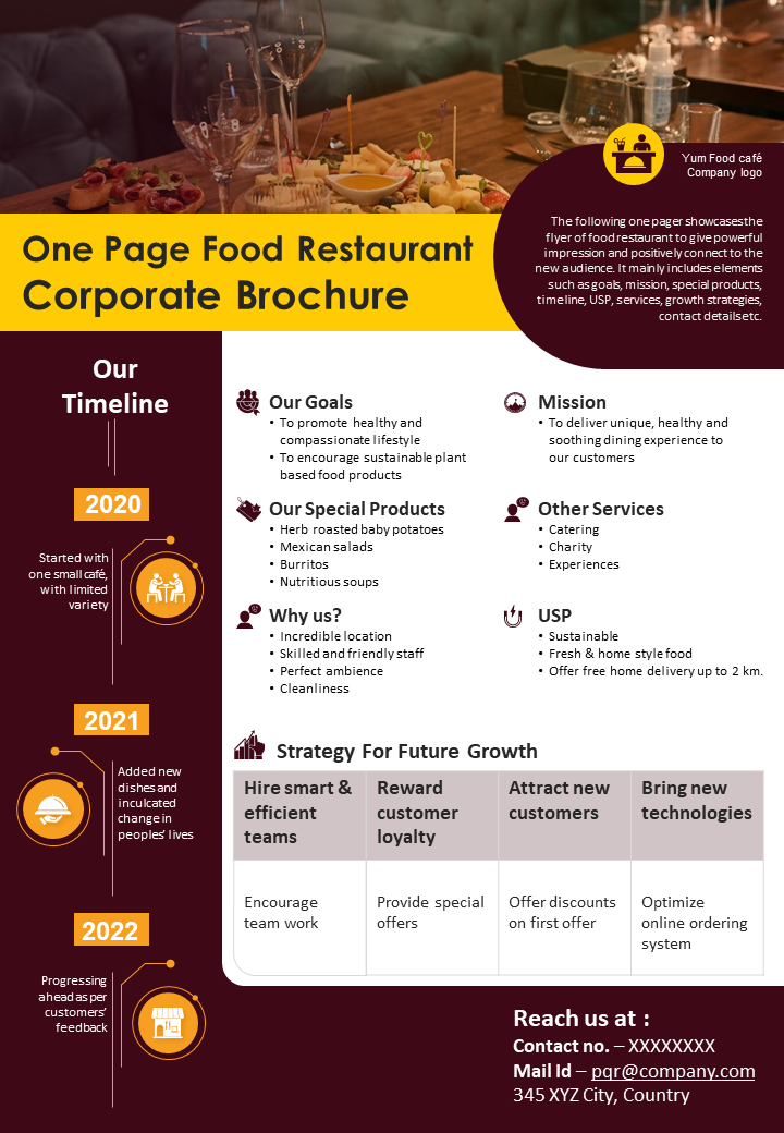 One Page Food Restaurant Corporate Brochure
