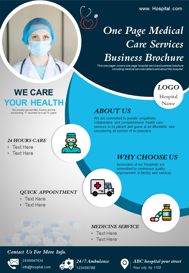 One Page Medical Care Services Business Brochure