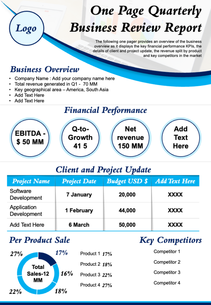 One Page Quarterly Business Review Report