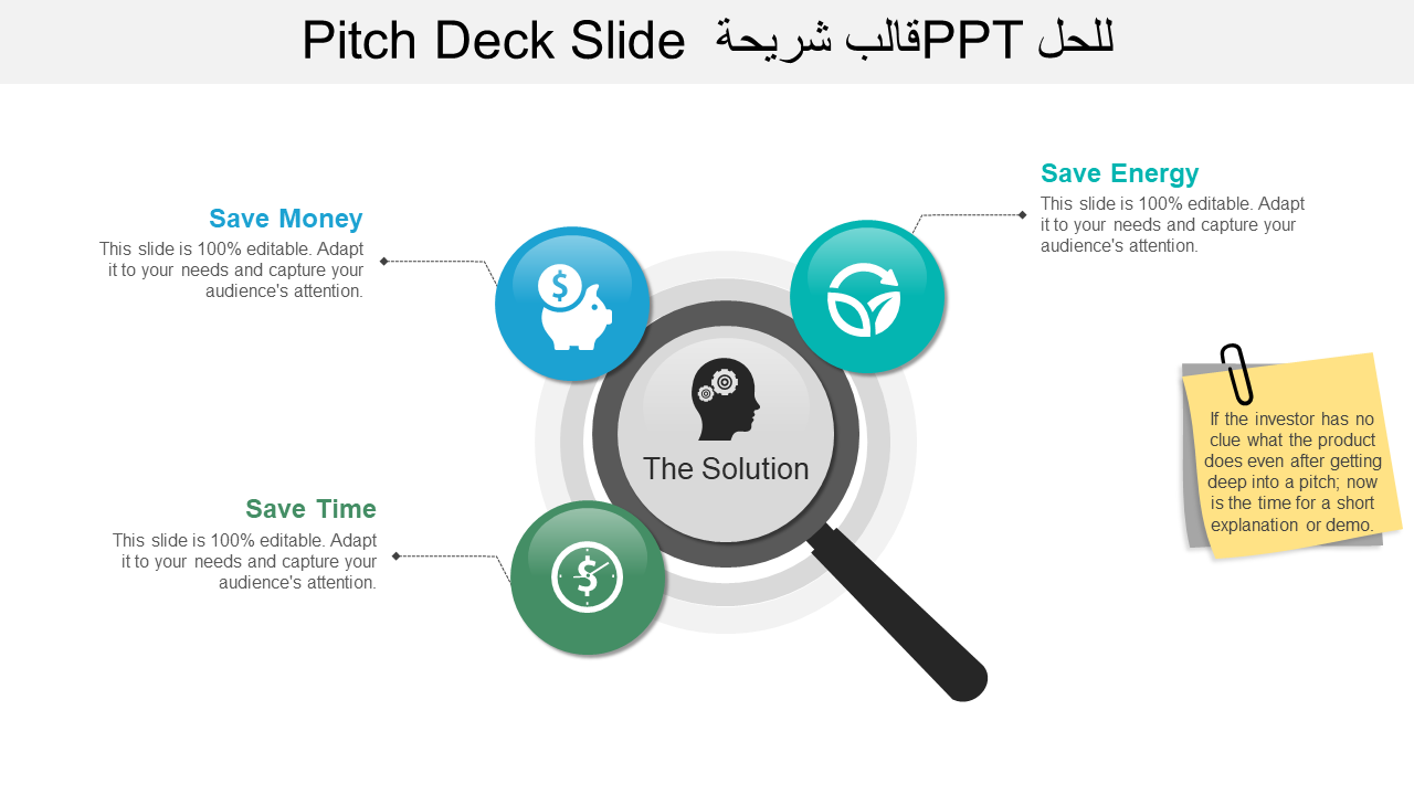 Pitch Deck Slide قالب شريحة PPT للحل 