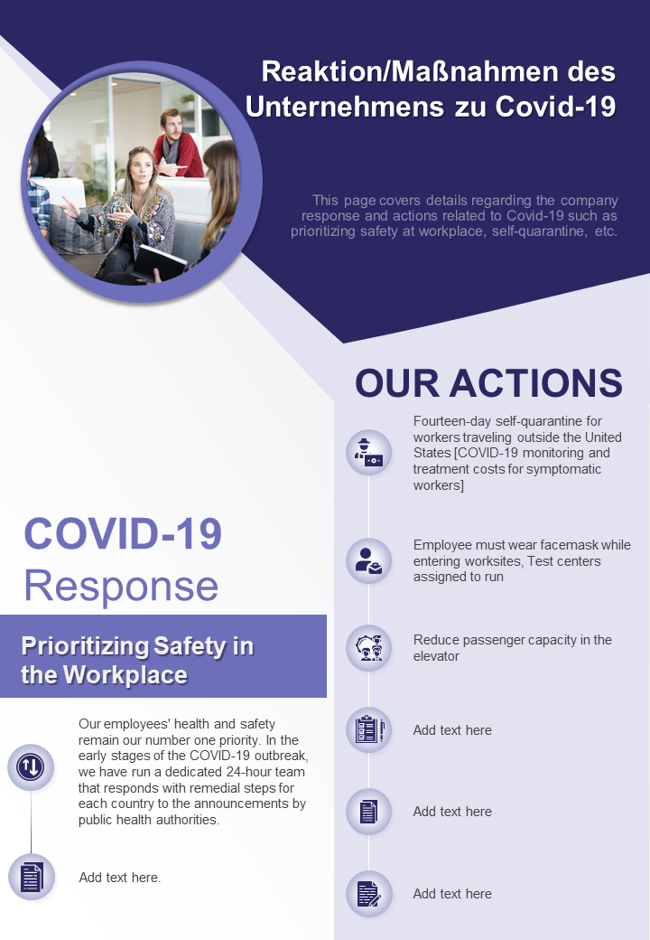 Reaktion Maßnahmen des Unternehmens zu Covid 19 