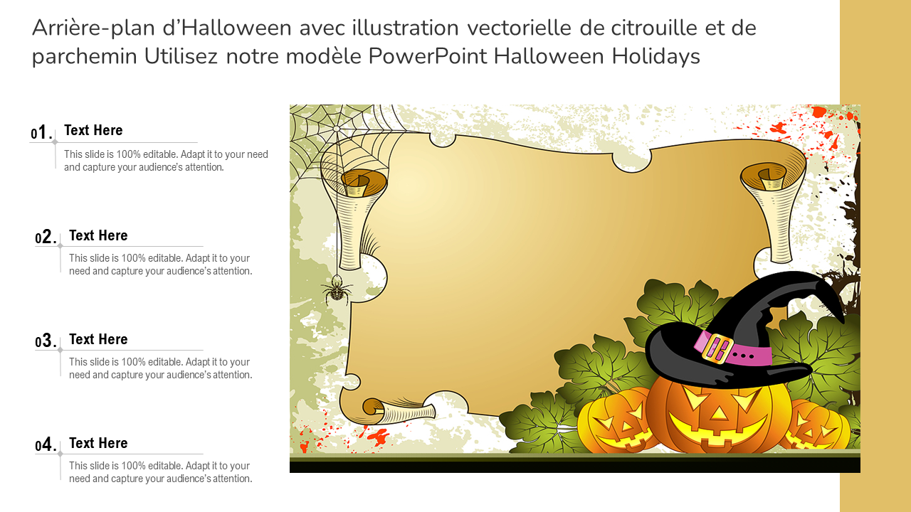Arrière-plan d’Halloween avec illustration vectorielle de citrouille et de parchemin Utilisez notre modèle PowerPoint Halloween Holidays