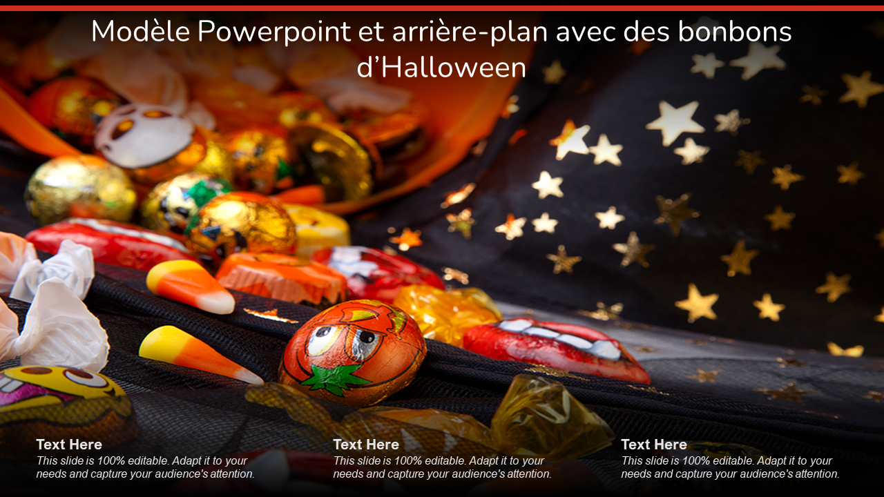 Modèle Powerpoint et arrière-plan avec bonbons d’Halloween 