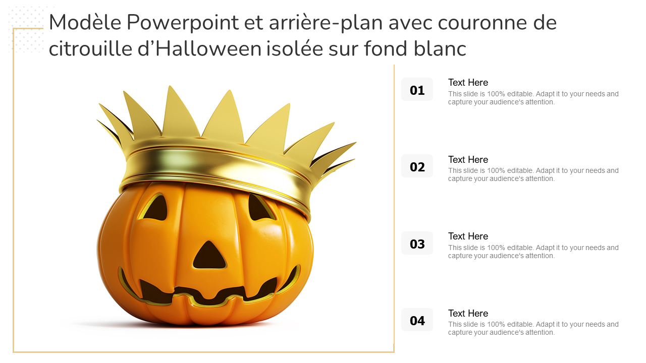 Powerpoint-Vorlage und Hintergrund mit Halloween-Kürbiskrone isoliert auf weißem Hintergrund