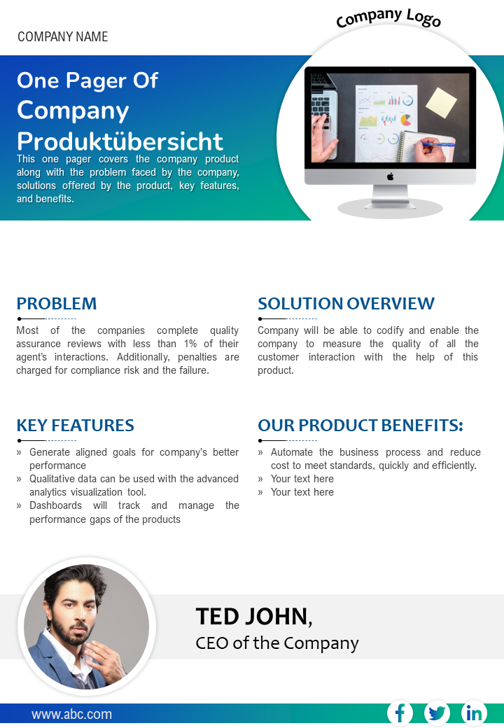 One Pager Of Company Produktübersicht