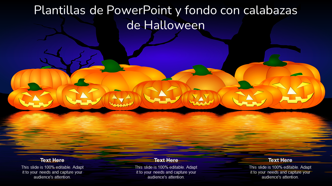 Plantillas de PowerPoint y fondo con calabazas de Halloween