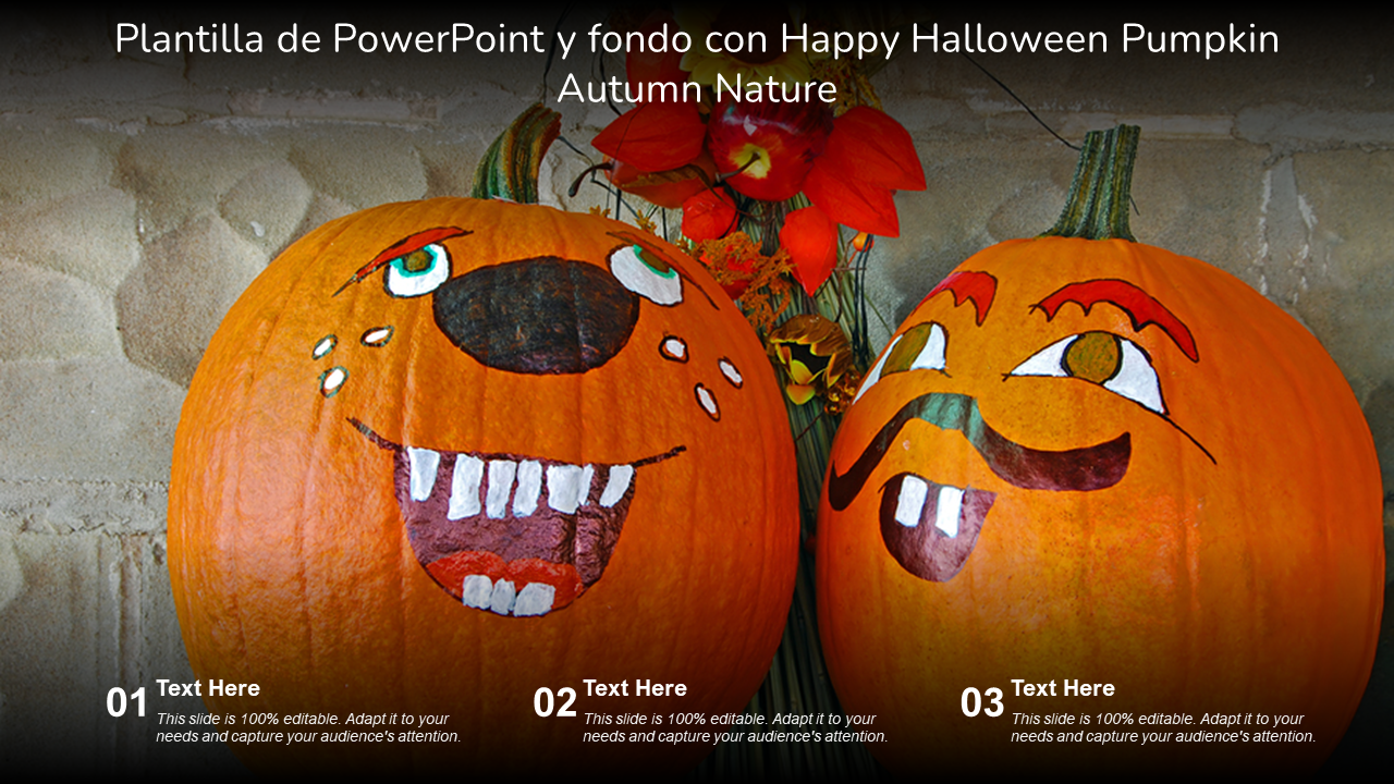 Plantilla de PowerPoint y fondo con Happy Halloween Pumpkin Autumn Nature 
