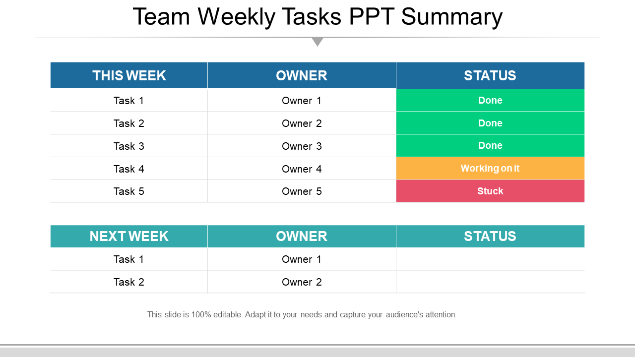 Team Weekly Tasks PPT Summary