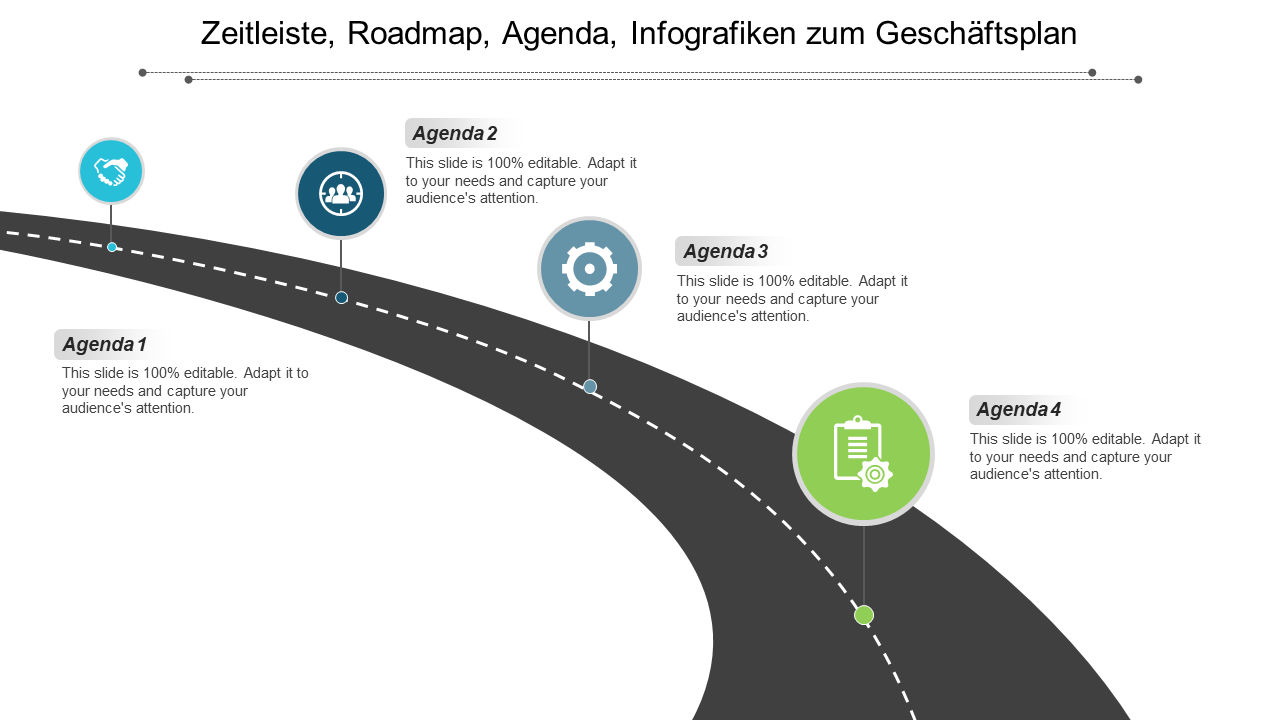 Zeitleiste, Roadmap, Agenda, Infografiken zum Geschäftsplan 