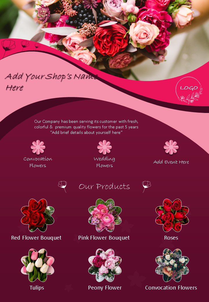one page retail and sales brochure florist template 