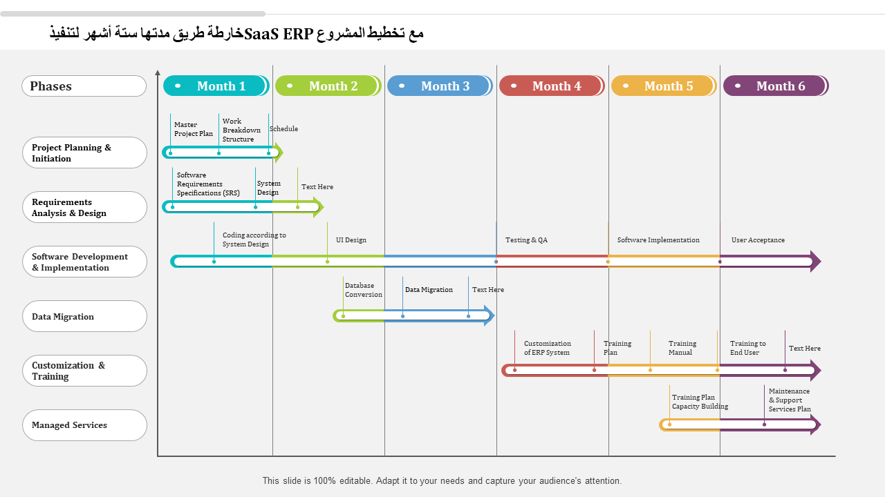 خارطة طريق مدتها ستة أشهر لتنفيذ SaaS ERP مع تخطيط المشروع 