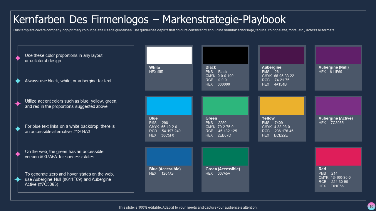 Kernfarben des Firmenlogos – Markenstrategie-Playbook