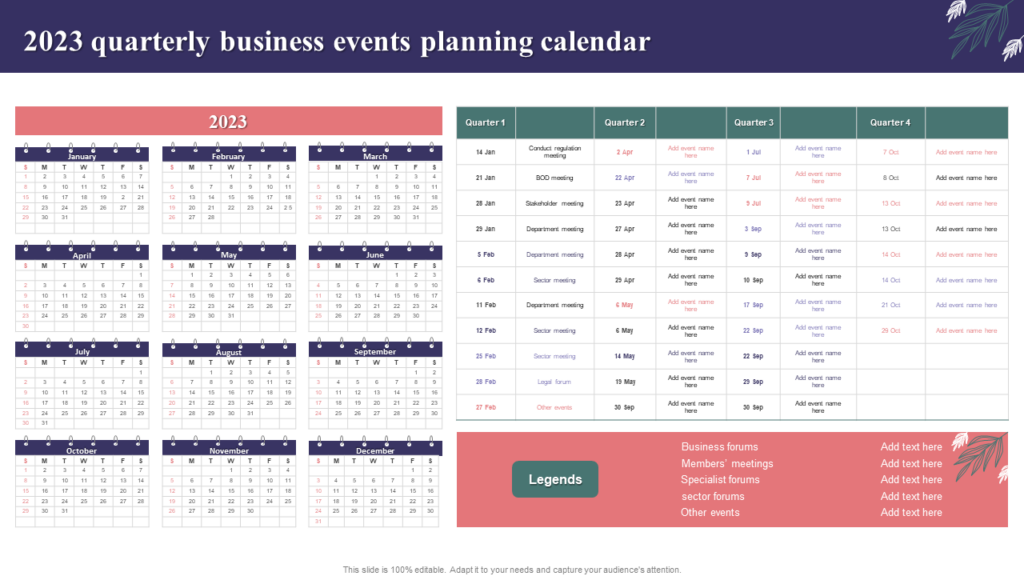 2023 Quarterly Business Event Calendar Template