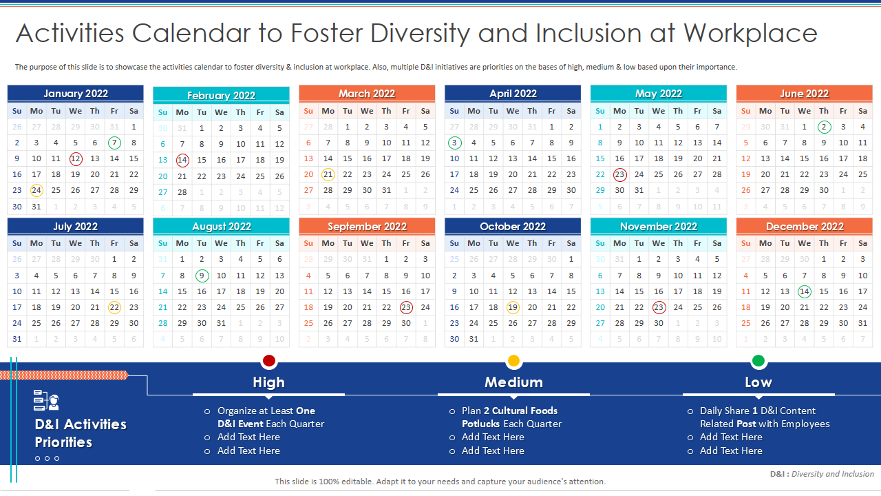 Activities Calendar to Foster Diversity and Inclusion at Workplace 