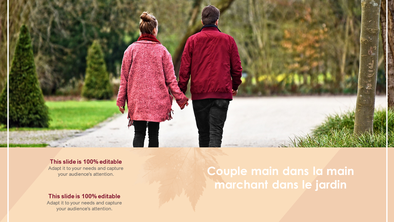 Couple main dans la main marchant dans le jardin Couple main dans la main marchant dans le jardin