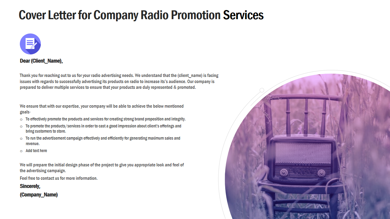 Cover Letter for Company Radio Promotion Services 