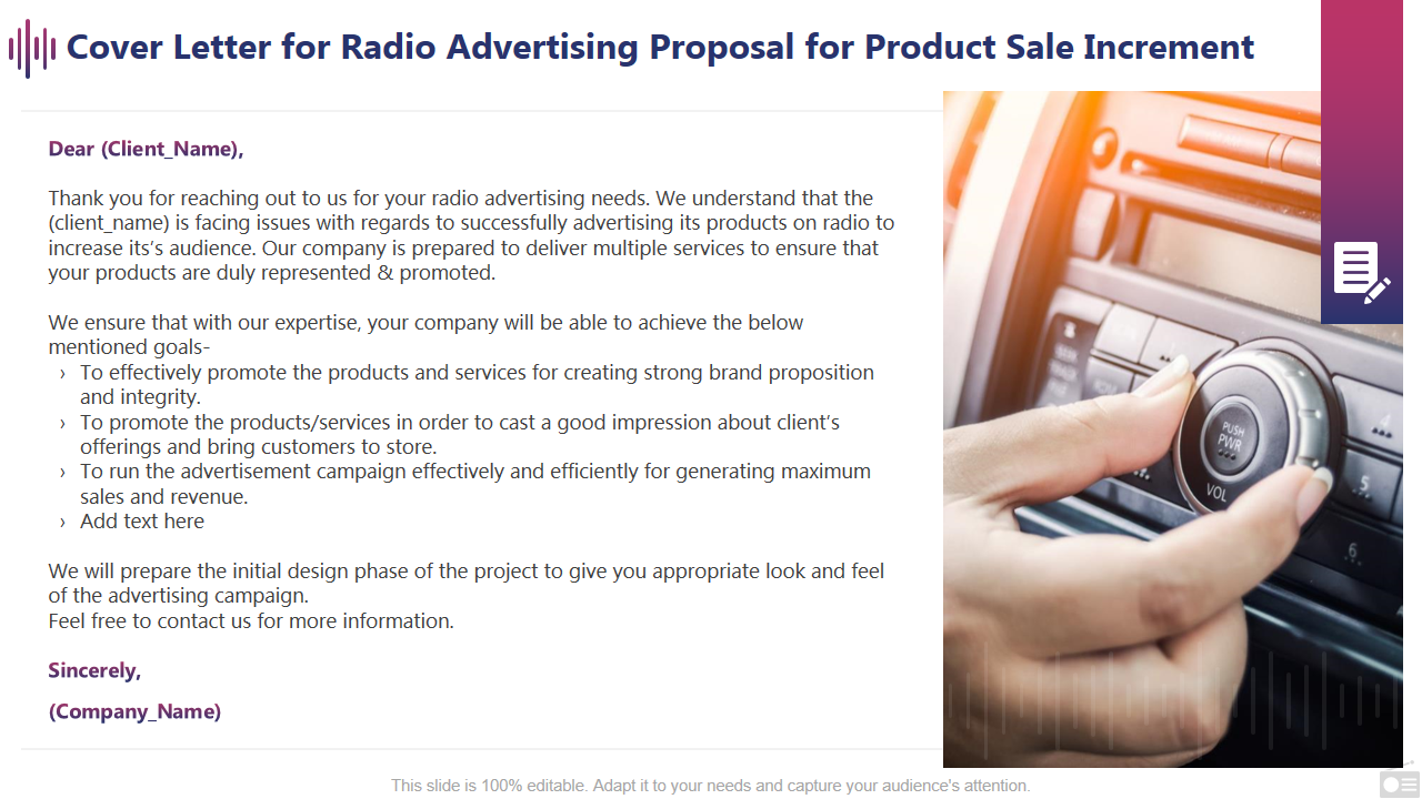 Cover Letter for Radio Advertising Proposal for Product Sale Increment 