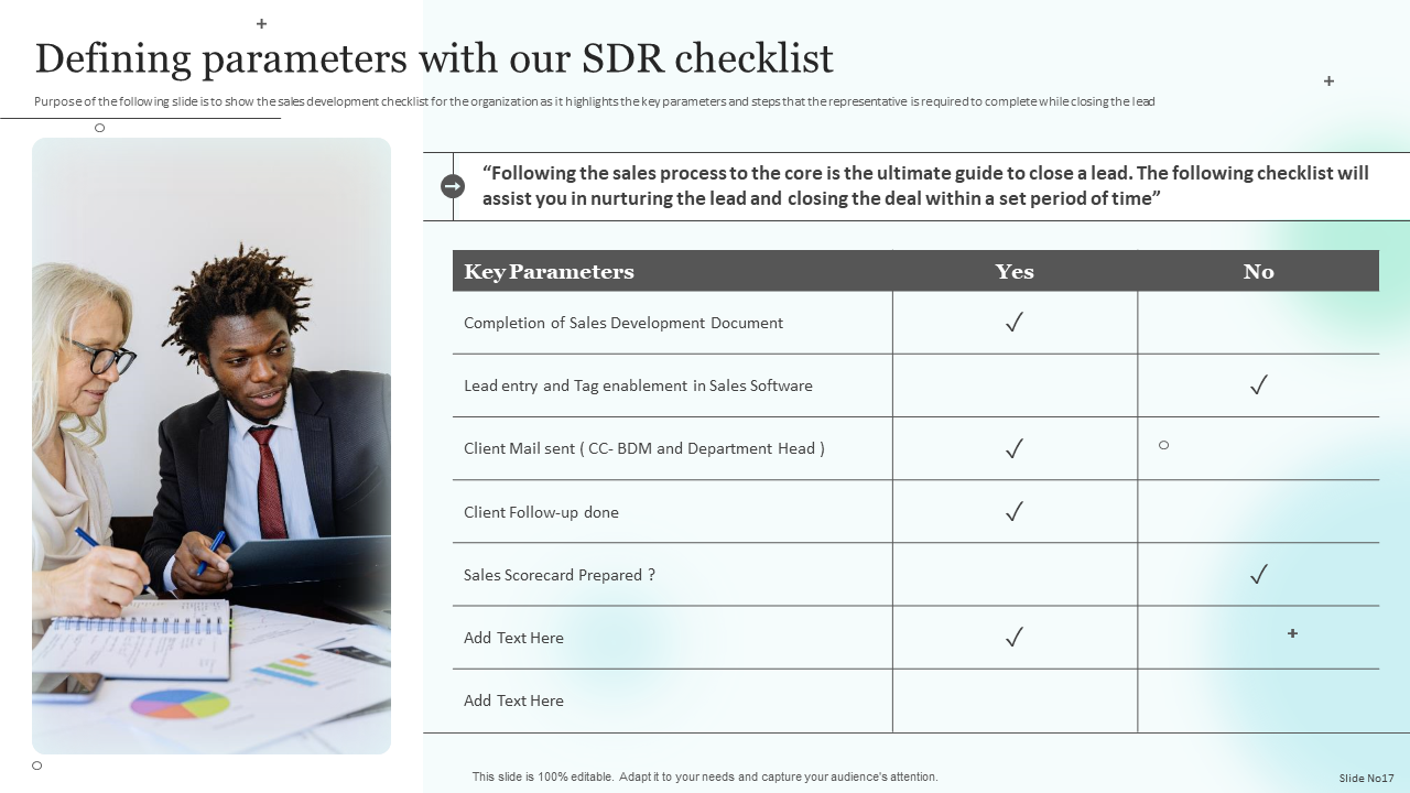 Defining parameters with our SDR checklist
