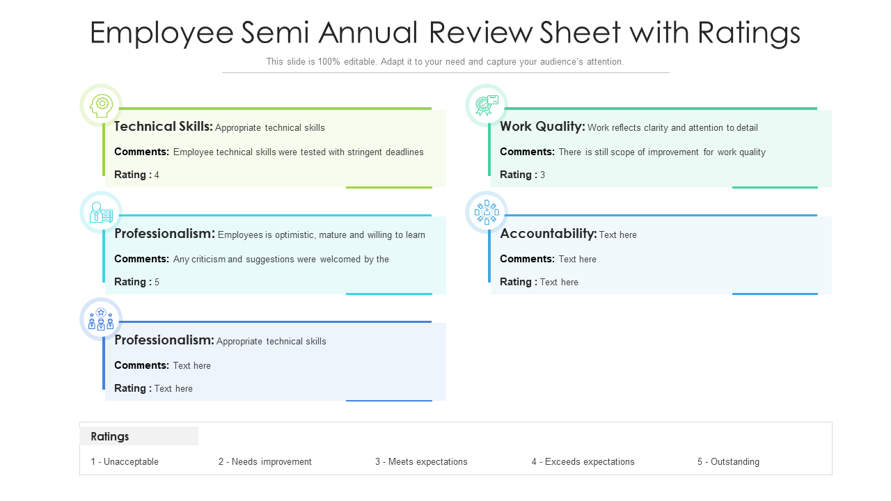 Employee semi annual review sheet with ratings