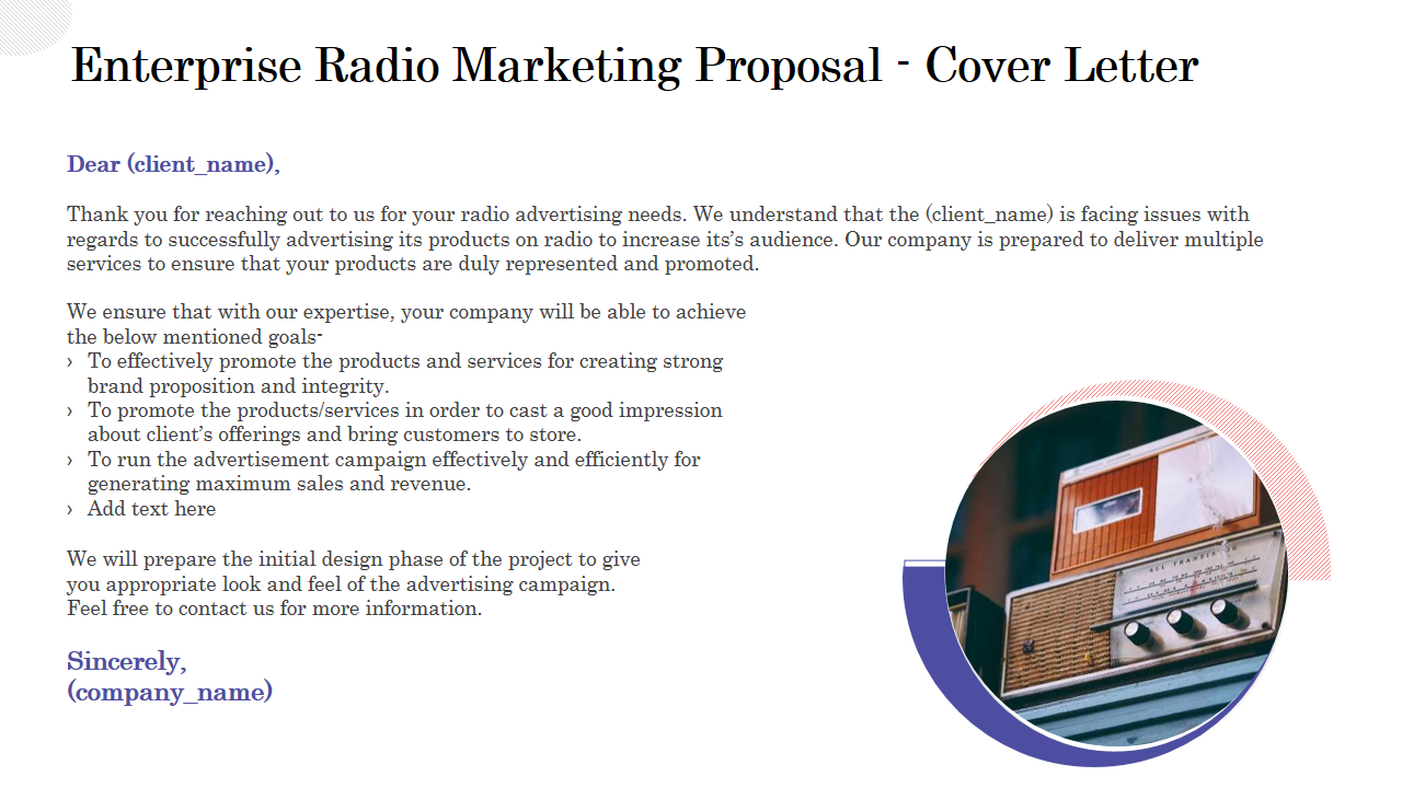 Enterprise Radio Marketing Proposal - Cover Letter 