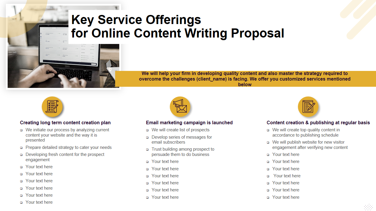 Key Service Offerings for Online Content Writing Proposal 