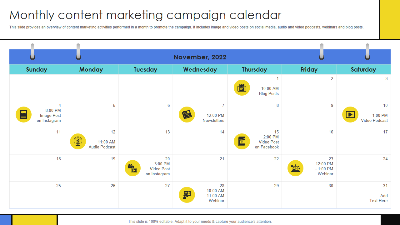 Monthly content marketing campaign calendar 