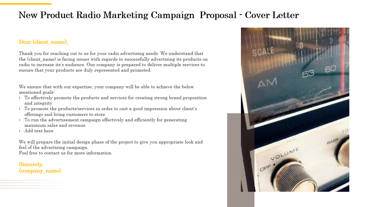 New Product Radio Marketing Campaign Proposal - Cover Letter 