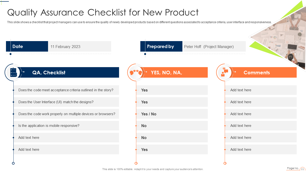 Quality Assurance Checklist Template for Product Development