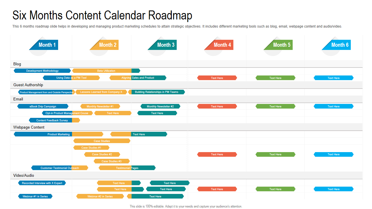 Six Months Content Calendar Roadmap 