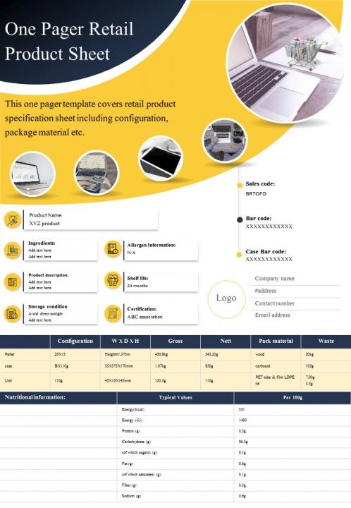 retail product sheet presentation report