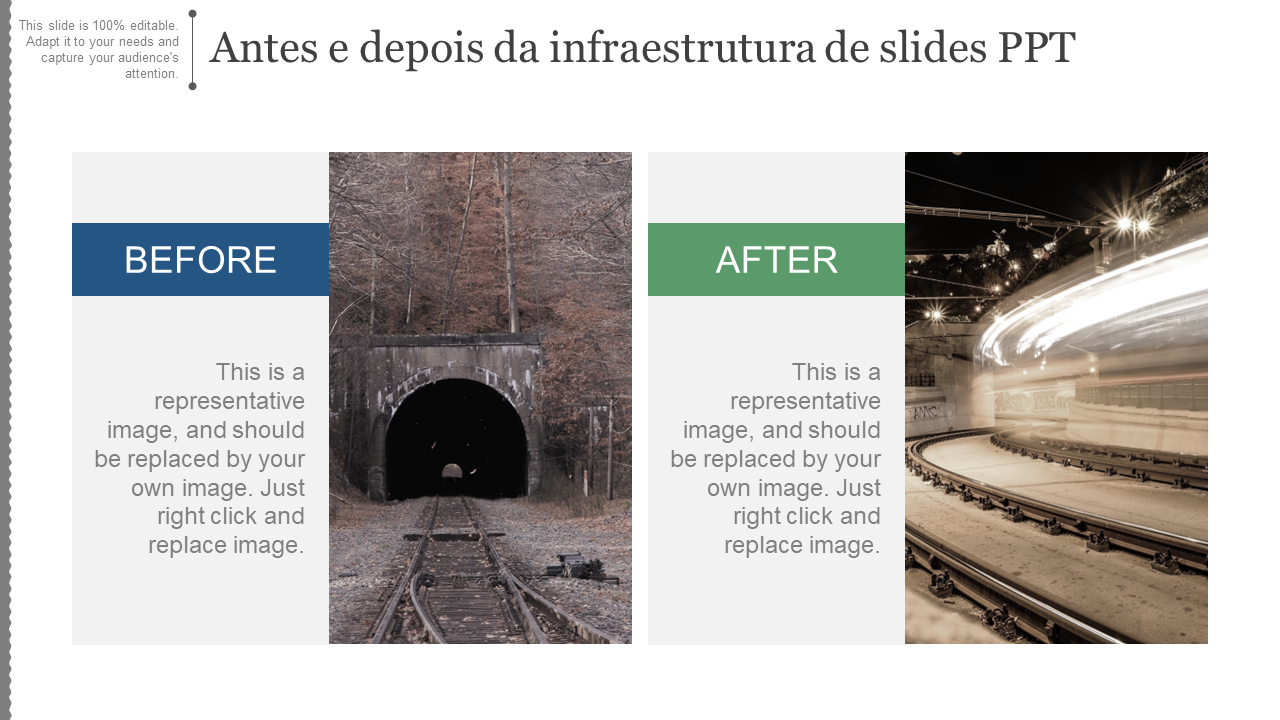 Antes e depois da infraestrutura de slides PPT 