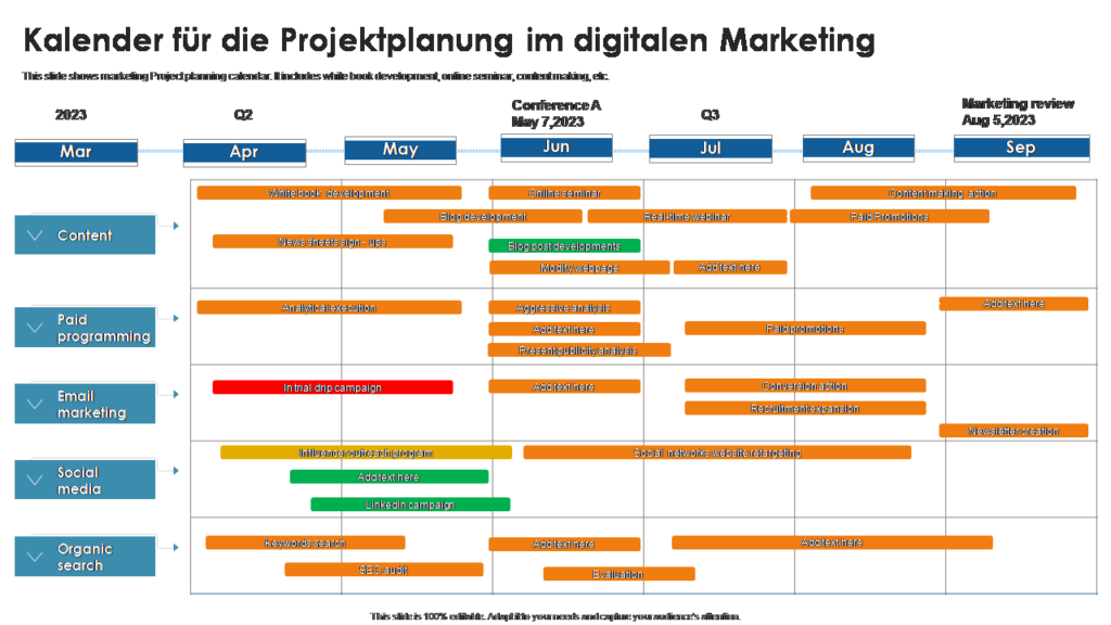 Kalender f&uuml;r die Projektplanung im digitalen Marketing