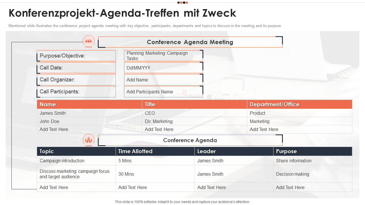 Konferenzprojekt-Agenda-Treffen mit Zweck