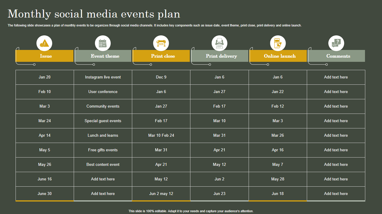 Monthly social media events plan 