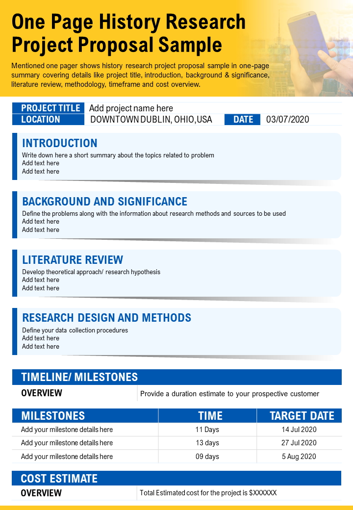 One-page Research Project Proposal PPT Template