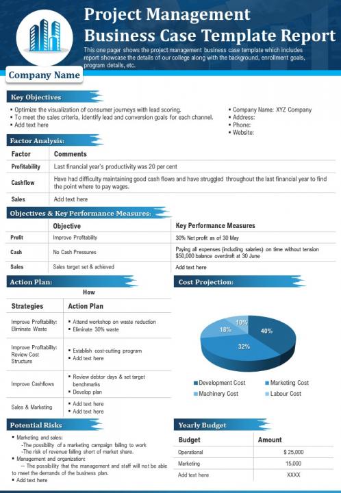 Project Management Business Case Template Report