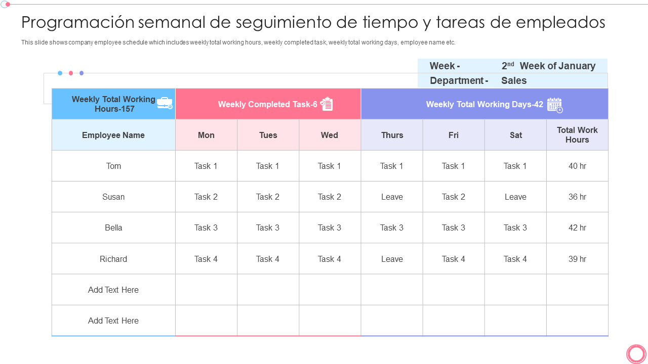 Programación semanal de seguimiento de tiempo y tareas de empleados Programación semanal de seguimiento de tiempo y tareas de empleados
