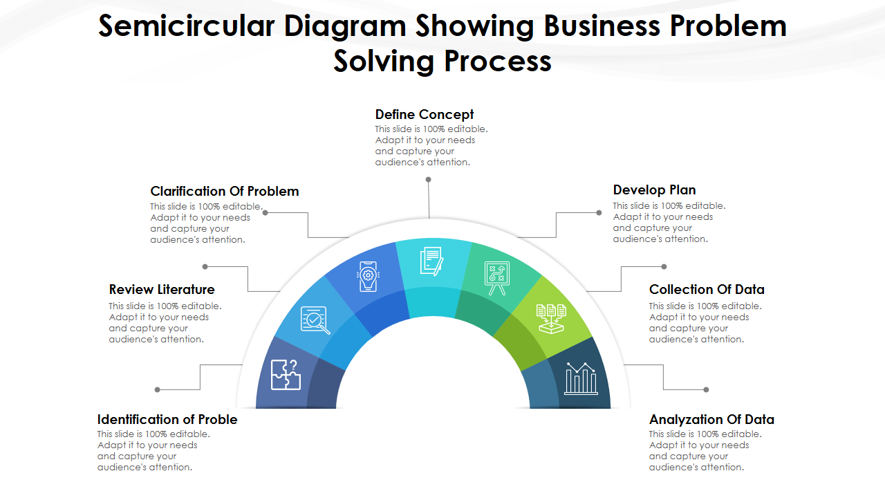 Semicircular Diagram Showing Business Problem Solving Process 
