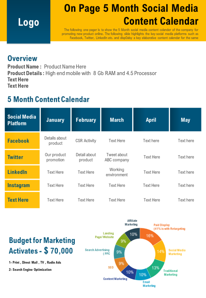 Social Media 5-month Calendar Template