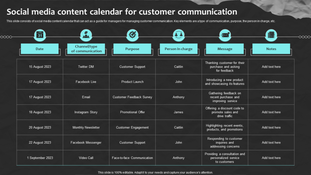 Social Media Calendar for Customer Communication Template