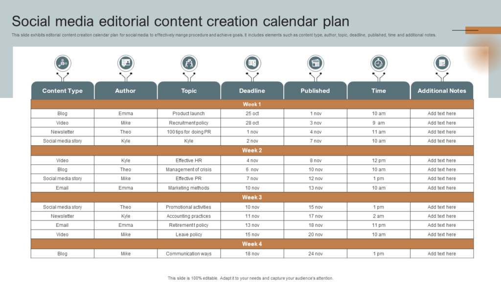 Social Media Editorial Content Calendar Template