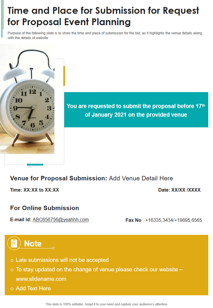 Time and Place for Submission for Request for Proposal Event Planning 