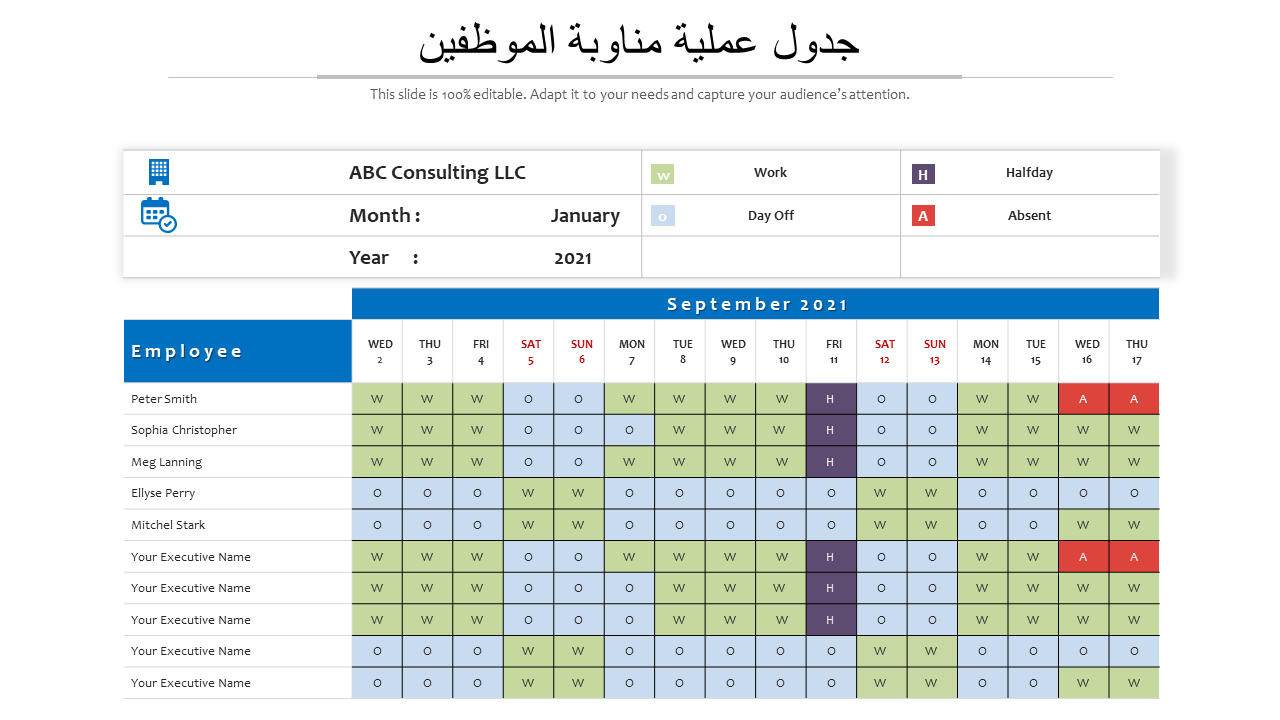 جدول عملية مناوبة الموظفين 