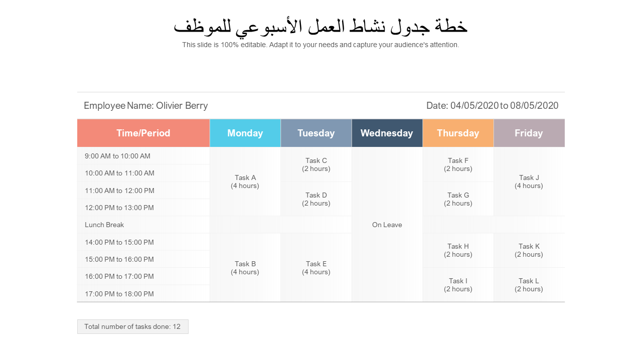خطة جدول نشاط العمل الأسبوعي للموظف 