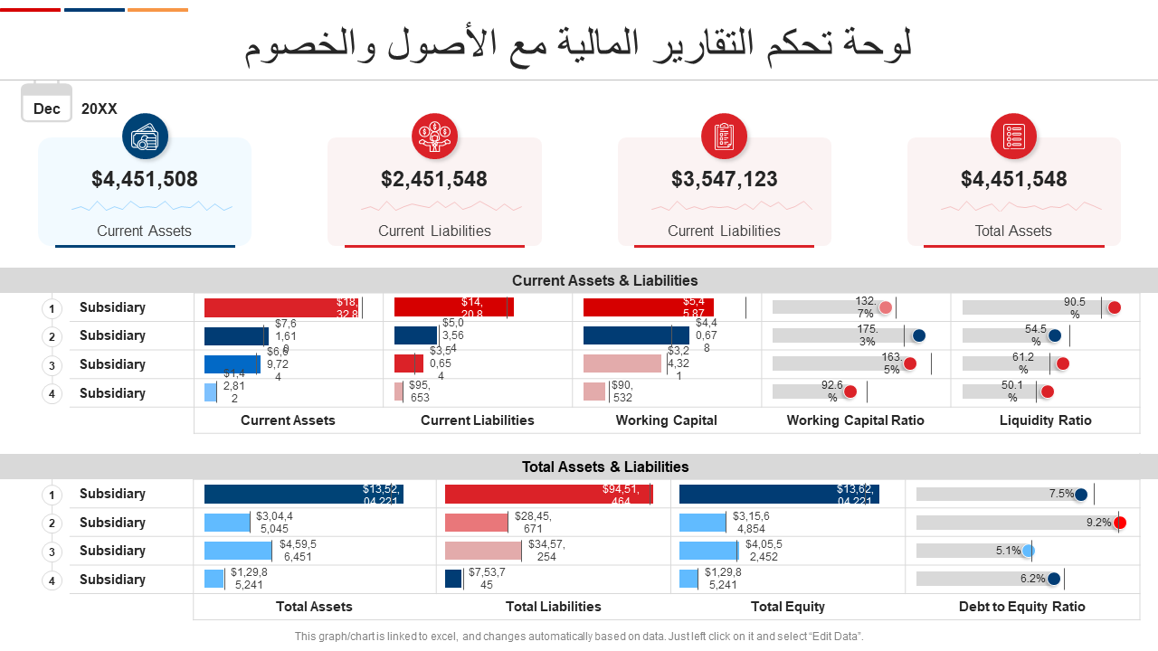 لوحة تحكم التقارير المالية مع الأصول والخصوم لوحة تحكم التقارير المالية مع الأصول والخصوم