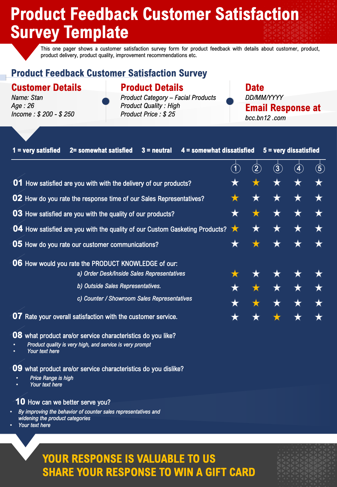 Product feedback customer satisfaction survey template