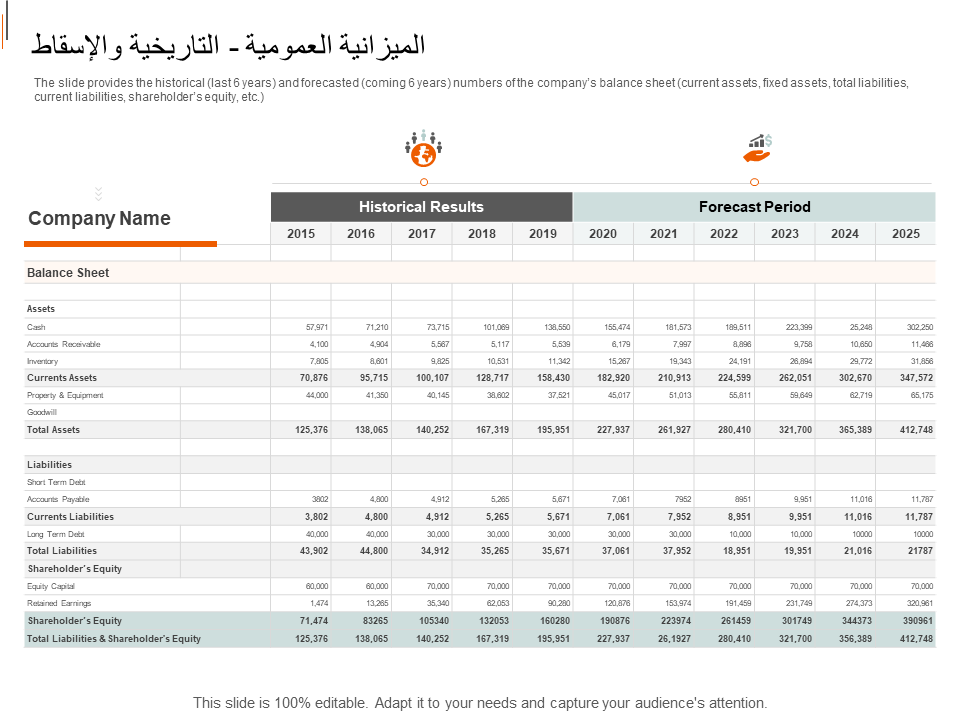 الميزانية العمومية - التاريخية والإسقاط الميزانية العمومية - التاريخية والإسقاط