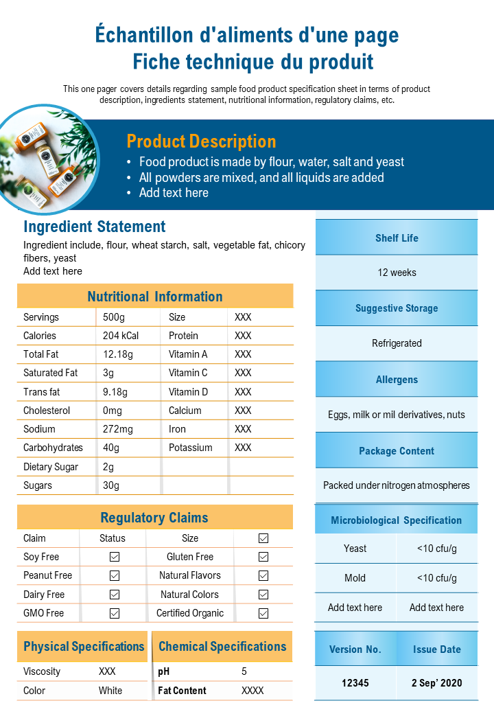 &Eacute;chantillon d'aliments d'une page
